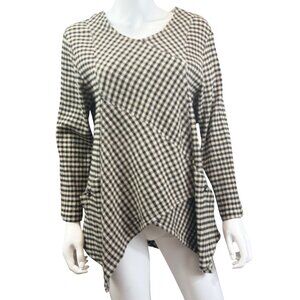 Mill Valley Womens Asymmetrical Plaid Tunic Top Black & Cream Size Small
